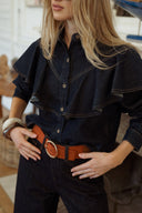 Chemise en jean courte brut femme hiver avec volants Penelope