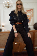 Chemise en jean courte brut femme hiver avec volants Penelope