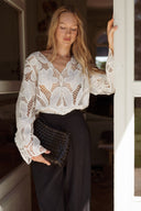 Blouse dentelle écru femme Solly décolleté V