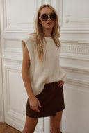 Pull sans manches avec épaulette écru hiver femme tendance Otello