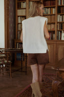 Pull sans manches avec épaulette écru hiver femme tendance Otello