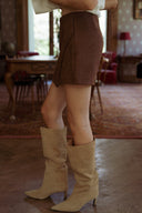 Jupe short en suede marron tendance femme Bertille