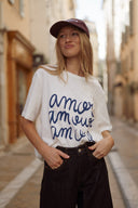 Tee-shirt blanc oversize manches courtes femme Amor tendance hiver