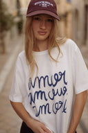 Tee-shirt blanc oversize manches courtes femme Amor tendance hiver