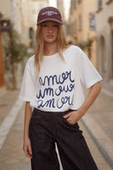 Tee-shirt blanc oversize manches courtes femme Amor tendance hiver