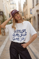 Tee-shirt blanc oversize manches courtes femme Amor tendance hiver