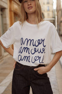 Tee-shirt blanc oversize manches courtes femme Amor tendance hiver