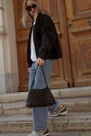 Veste matelassée femme noir brodée automne tendance Péplum