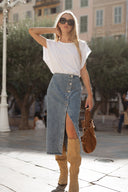 Jupe en jean taille haute avec boutons femme automne Roxane