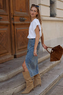 Jupe en jean taille haute avec boutons femme automne Roxane