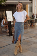 Jupe en jean taille haute avec boutons femme automne Roxane