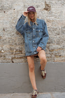 Veste en jean femme oversize bleu moyen tendance hiver Pipper