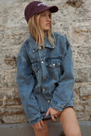 Veste en jean femme oversize bleu moyen tendance hiver Pipper