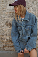 Veste en jean femme oversize bleu moyen tendance hiver Pipper