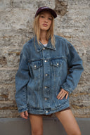 Veste en jean femme oversize bleu moyen tendance hiver Pipper