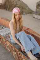 Jean large taille haute bleu clair avec fleurs brodées femme été tendance bohème Renald