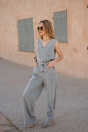 Salopette en jean femme été vintage souple bleu clair Salma