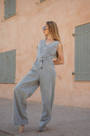 Salopette en jean femme été vintage souple bleu clair Salma