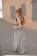 Salopette en jean femme été vintage souple bleu clair Salma