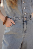 Salopette en jean femme été vintage souple bleu clair Salma