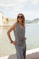 Salopette en jean femme été vintage souple bleu clair Salma