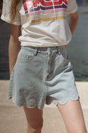 Short en jean alvéole femme bleu ciel été tendance Guilio