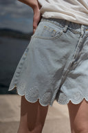 Short en jean alvéole femme bleu ciel été tendance Guilio