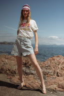 Short en jean alvéole femme bleu ciel été tendance Guilio