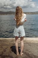 Short en jean alvéole femme bleu ciel été tendance Guilio