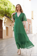 Robe longue femme été tendance verte cérémonie dos nu Ma collection capsule