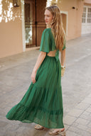 Robe longue femme été tendance verte cérémonie dos nu Ma collection capsule