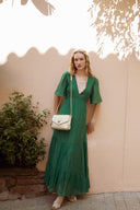 Robe longue femme été tendance verte cérémonie dos nu Ma collection capsule