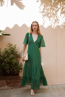 Robe longue femme été tendance verte cérémonie dos nu Ma collection capsule