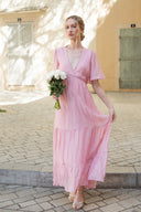 Robe longue femme été tendance rose cérémonie dos nu Ma collection capsule