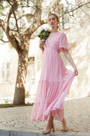 Robe longue femme été tendance rose cérémonie dos nu Ma collection capsule