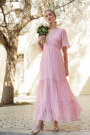 Robe longue femme été tendance rose cérémonie dos nu Ma collection capsule