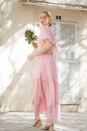 Robe longue femme été tendance rose cérémonie dos nu Ma collection capsule