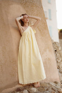 Robe longue été femme gaze de coton bohème jaune pale Nina