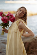 Robe longue été femme gaze de coton bohème jaune pale Nina