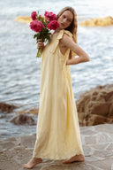 Robe longue été femme gaze de coton bohème jaune pale Nina