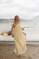 Robe longue été femme gaze de coton bohème jaune pale Nina