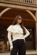 Pull grand col écru femme hiver abel