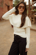 Pull grand col écru femme hiver abel