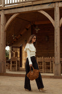 Pull grand col écru femme hiver abel