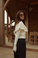 Pull grand col écru femme hiver abel