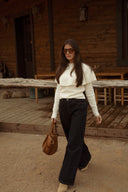 Pull grand col écru femme hiver abel