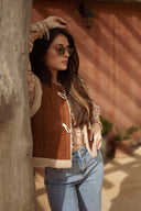 Veste sans manches effet daim camel intérieur fourré femme hiver tendance mode Julia