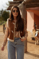 Veste sans manches effet daim camel intérieur fourré femme hiver tendance mode Julia