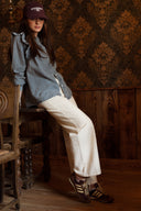 Chemise en jean femme bleu délavé avec volants aux épaules Sofia