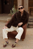 Veste fausse fourrure femme marron hiver tendance pas chère Constance